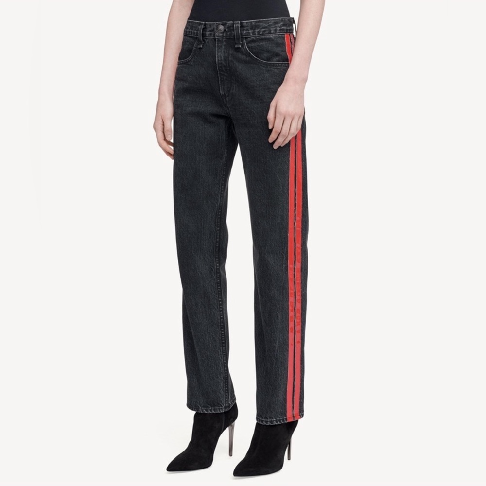 Rag & Bone Black Wash Jean with Red Leather Stripes
